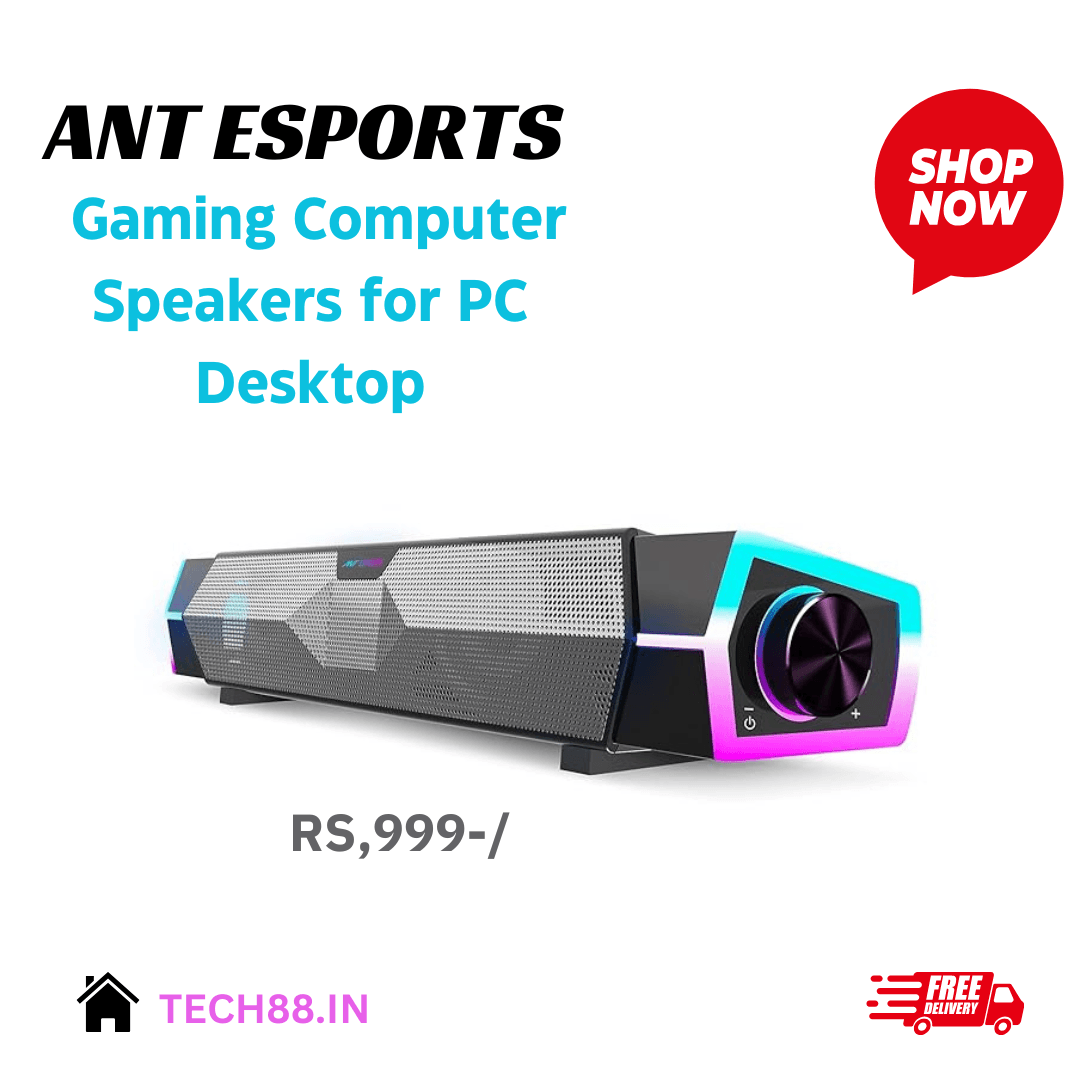 Ant Esports GS370SB Gaming Computer Speakers for PC Desktop Monitor, Dynamic RGB Computer Sound Bar with USB Powered PC Speakers